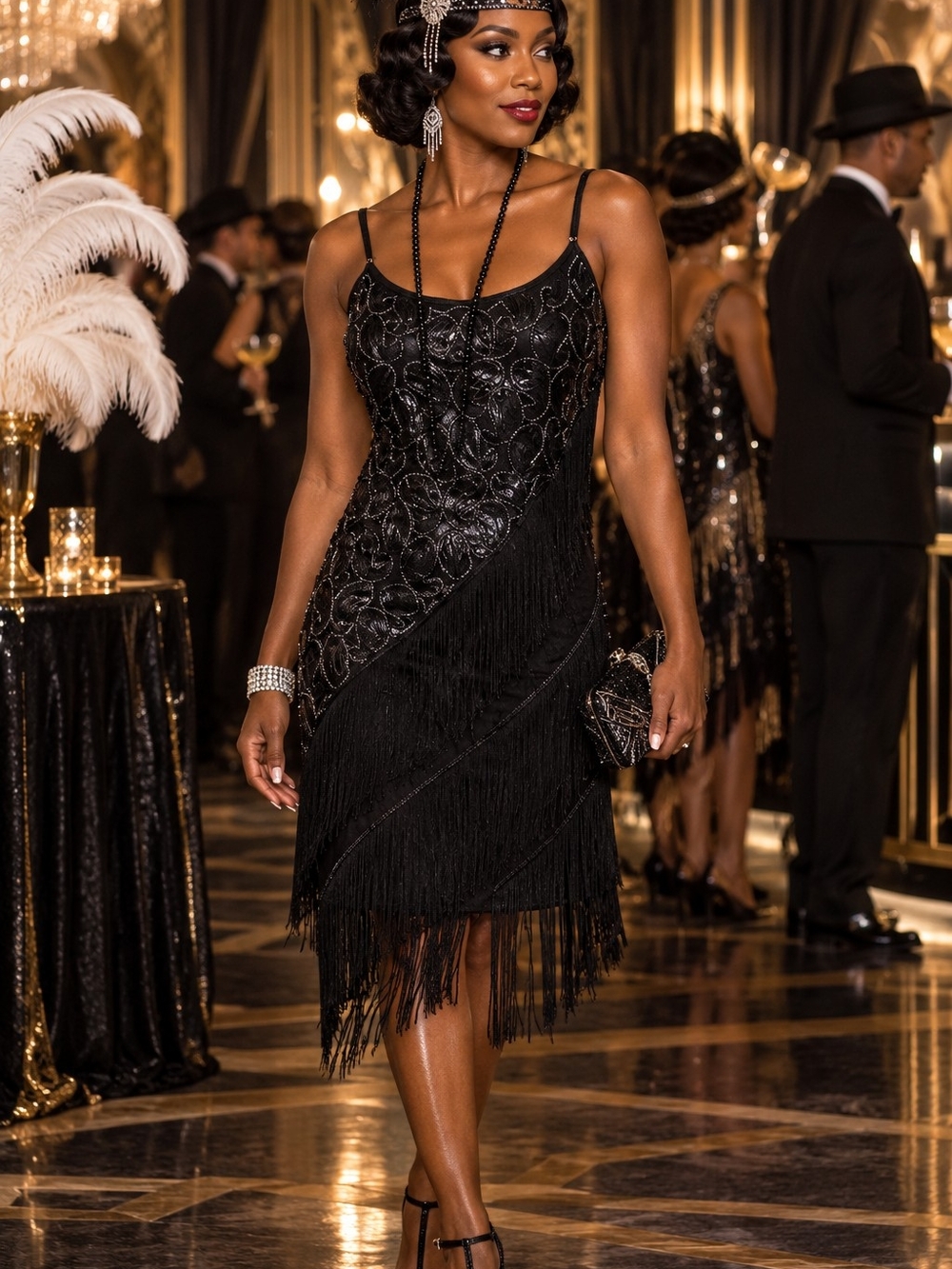Source Unknown Black Sequin Fringe Mini Dress